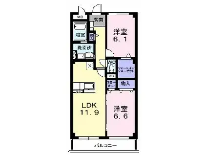 スプリングロードAKASAKA(2LDK/2階)の間取り写真