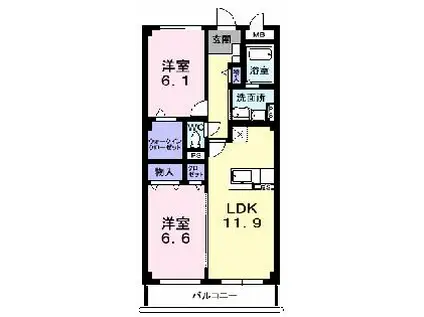 スプリングロードAKASAKA(2LDK/3階)の間取り写真