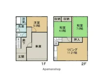 青い森鉄道 青森駅 バス乗車時間：11分 西滝バス停で下車 徒歩15分 2階建 築36年(3LDK)の間取り写真