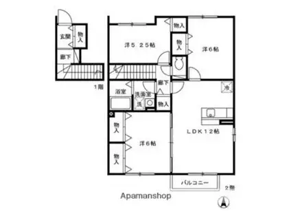 メゾン・ド大野B(3LDK/2階)の間取り写真