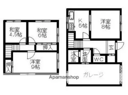 JR奥羽本線 弘前駅 徒歩23分 2階建 築36年(4DK)の間取り写真