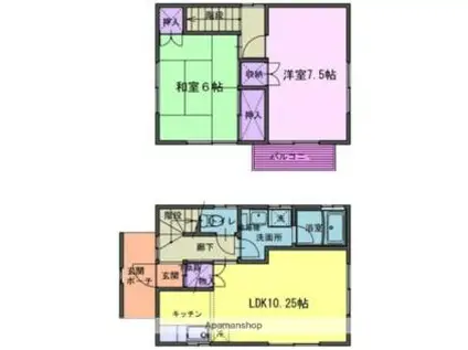 JR北上線 柳原駅(岩手) 徒歩11分 2階建 築25年(2LDK)の間取り写真