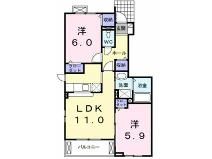 トータルインD(2LDK/1階)の間取り写真