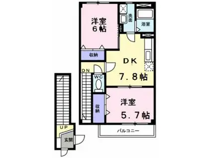パームハイツ高田A棟(2DK/2階)の間取り写真