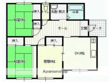 JR東北本線 北上駅 バス乗車時間：10分 堤ヶ丘バス停で下車 徒歩5分 1階建 築30年(3DK)の間取り写真