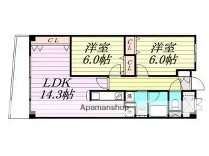 シンフォニー柏木(2LDK/4階)の間取り写真