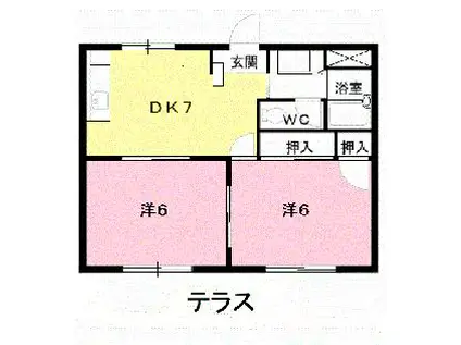 シティハイツ平安(2DK/1階)の間取り写真