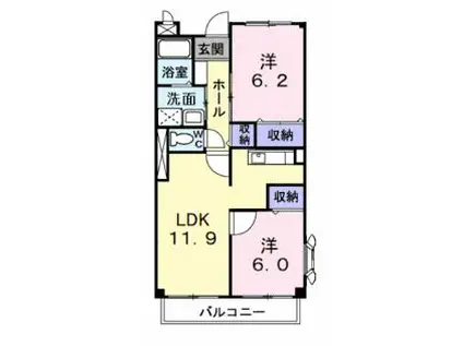 サニーヒル仙台南(2LDK/2階)の間取り写真