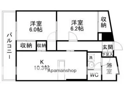 コーポ越路(2LDK/3階)の間取り写真