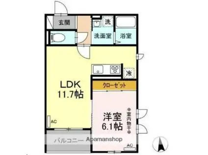 D-ROOM錦町二丁目(1LDK/2階)の間取り写真