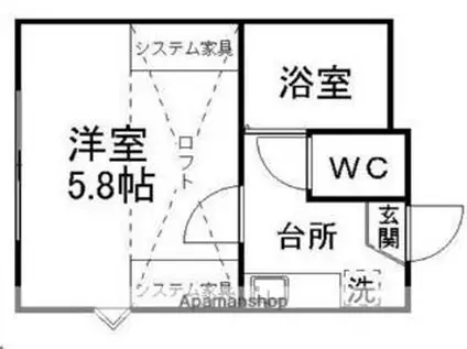 ベルシオン仙台第4(1K/2階)の間取り写真