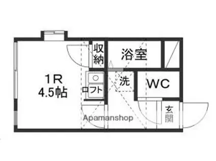 アップルハウス旭ケ丘10(ワンルーム/2階)の間取り写真