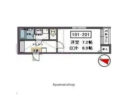 JR仙山線 北山駅(宮城) 徒歩7分 2階建 築8年(1K/1階)の間取り写真