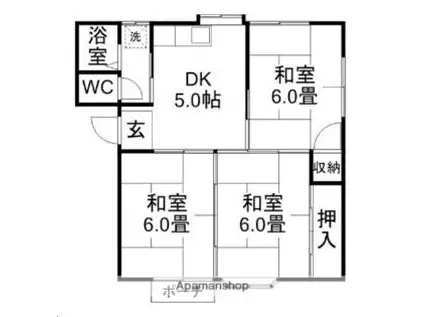 仙台市営南北線 泉中央駅 徒歩8分 2階建 築35年(3DK/1階)の間取り写真