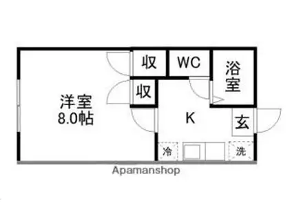仙台市営南北線 台原駅 徒歩7分 2階建 築30年(1K/1階)の間取り写真