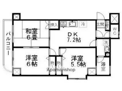 JR仙山線 愛子駅 徒歩3分 7階建 築23年(3DK/6階)の間取り写真