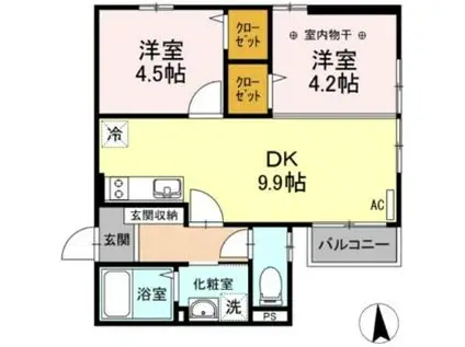 カスタムルーム福室(2DK/2階)の間取り写真