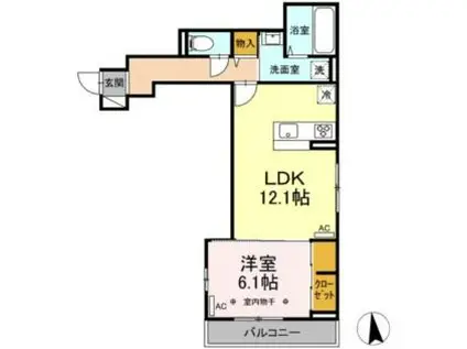 D-ROOM CINNAMON(1LDK/2階)の間取り写真