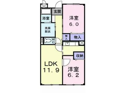 サニーヒル仙台南(2LDK/3階)の間取り写真