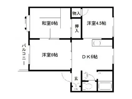 ハートタウンKATO B棟(3DK/1階)の間取り写真