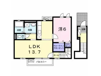 ノベルティーあさひ C(1LDK/2階)の間取り写真