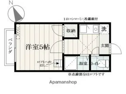 JR奥羽本線 山形駅 バス乗車時間：10分 緑町四辻バス停で下車 徒歩1分 2階建 築33年(1K/2階)の間取り写真