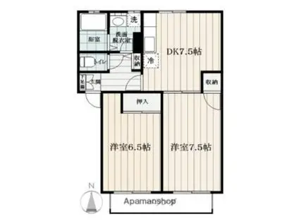 JR左沢線 寒河江駅 バス乗車時間：7分 本楯口バス停で下車 徒歩7分 2階建 築28年(2DK/2階)の間取り写真