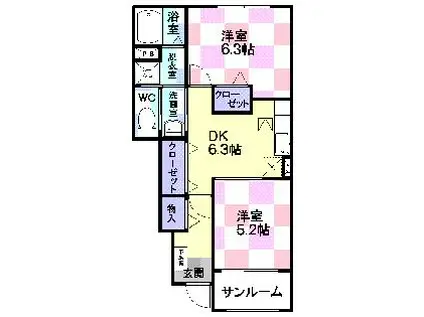 アルカサル(2DK/1階)の間取り写真