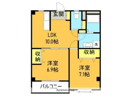 内藤マンション(2LDK/3階)の間取り写真
