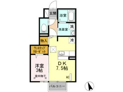 JR東北新幹線 郡山駅(福島) バス乗車時間：12分 行健小学校バス停で下車 徒歩7分 2階建 築9年(1DK/1階)の間取り写真