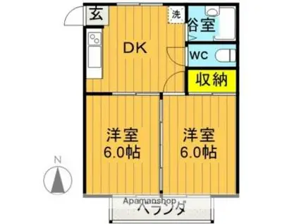 コーポ舘(2DK/1階)の間取り写真
