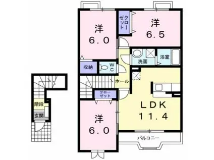 レジデンスコンフォルトI(3LDK/2階)の間取り写真