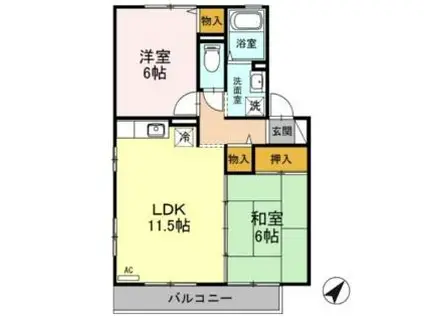 ロイヤルビュー太田A棟(2LDK/2階)の間取り写真