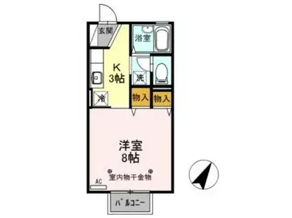 東武桐生線 新桐生駅 徒歩8分 2階建 築29年(1K/1階)の間取り写真
