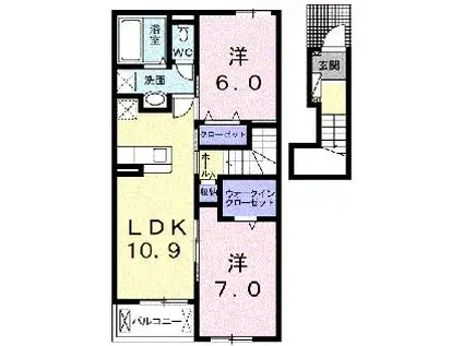 東武小泉線 竜舞駅 徒歩36分 2階建 築2年(2LDK/2階)の間取り写真