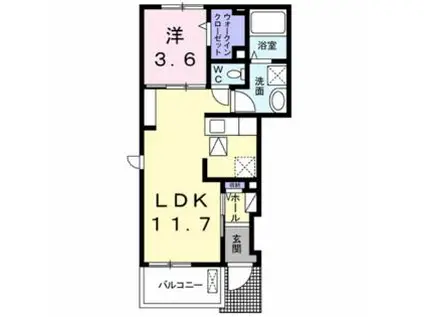 ユアーズヒル8(1LDK/1階)の間取り写真