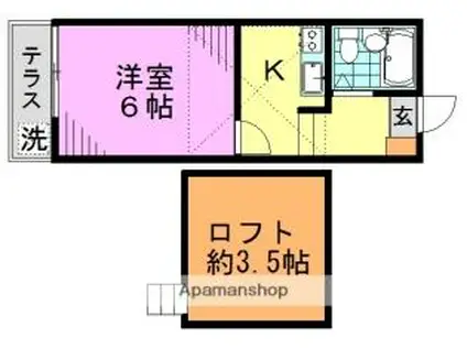 東京メトロ丸ノ内線 新高円寺駅 徒歩2分 2階建 築32年(1K/1階)の間取り写真