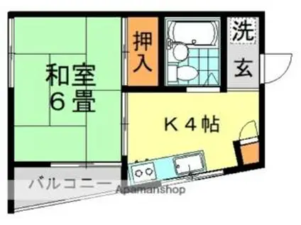 東京メトロ丸ノ内線 新高円寺駅 徒歩8分 4階建 築44年(1K/4階)の間取り写真