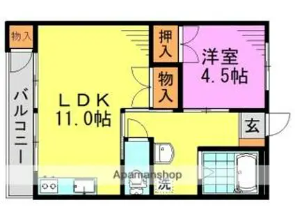 東京メトロ丸ノ内線 南阿佐ケ谷駅 徒歩13分 4階建 築47年(1LDK/1階)の間取り写真