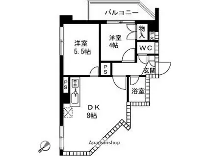 ホーユウコンフォルト長岡(2DK/7階)の間取り写真
