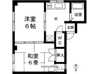 JR上越線 小千谷駅 徒歩18分 2階建 築38年(2K/2階)の間取り写真
