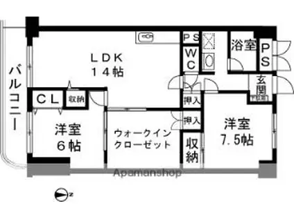 旭町いづみプラザ(2LDK/10階)の間取り写真