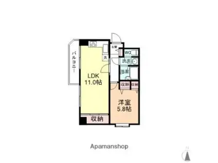 富山地方鉄道2系統 地鉄ビル前駅 徒歩11分 10階建 築33年(1LDK/5階)の間取り写真