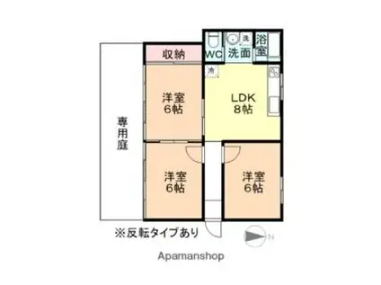 富山地方鉄道2系統 荒町駅(富山) 徒歩4分 8階建 築42年(3DK/1階)の間取り写真