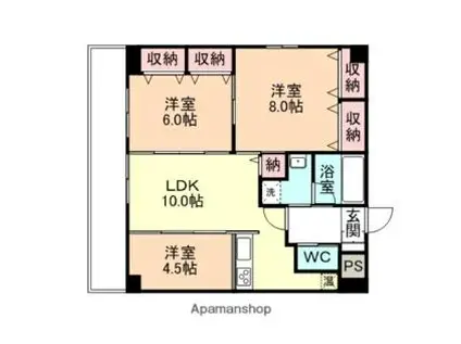 富山地鉄富山都心線 国際会議場前駅 徒歩1分 10階建 築19年(3LDK/10階)の間取り写真