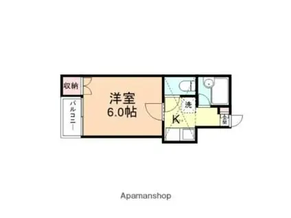 万葉線 能町口駅 徒歩3分 2階建 築31年(1K/2階)の間取り写真