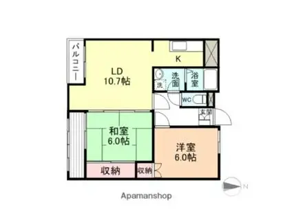 富山地方鉄道本線 新庄田中駅 徒歩10分 4階建 築34年(2LDK/4階)の間取り写真