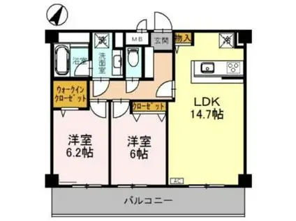 グランアネシス金澤(2LDK/6階)の間取り写真