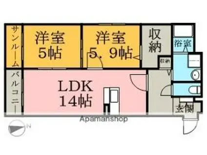 JR越美北線 越前大野駅 徒歩25分 4階建 築10年(2LDK/3階)の間取り写真