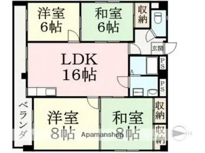 新田塚エンビイハイツ(4LDK/1階)の間取り写真